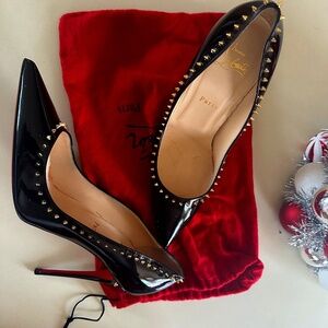 Christian Louboutin Anjalina Spike Pump Studded Black Patent Leather